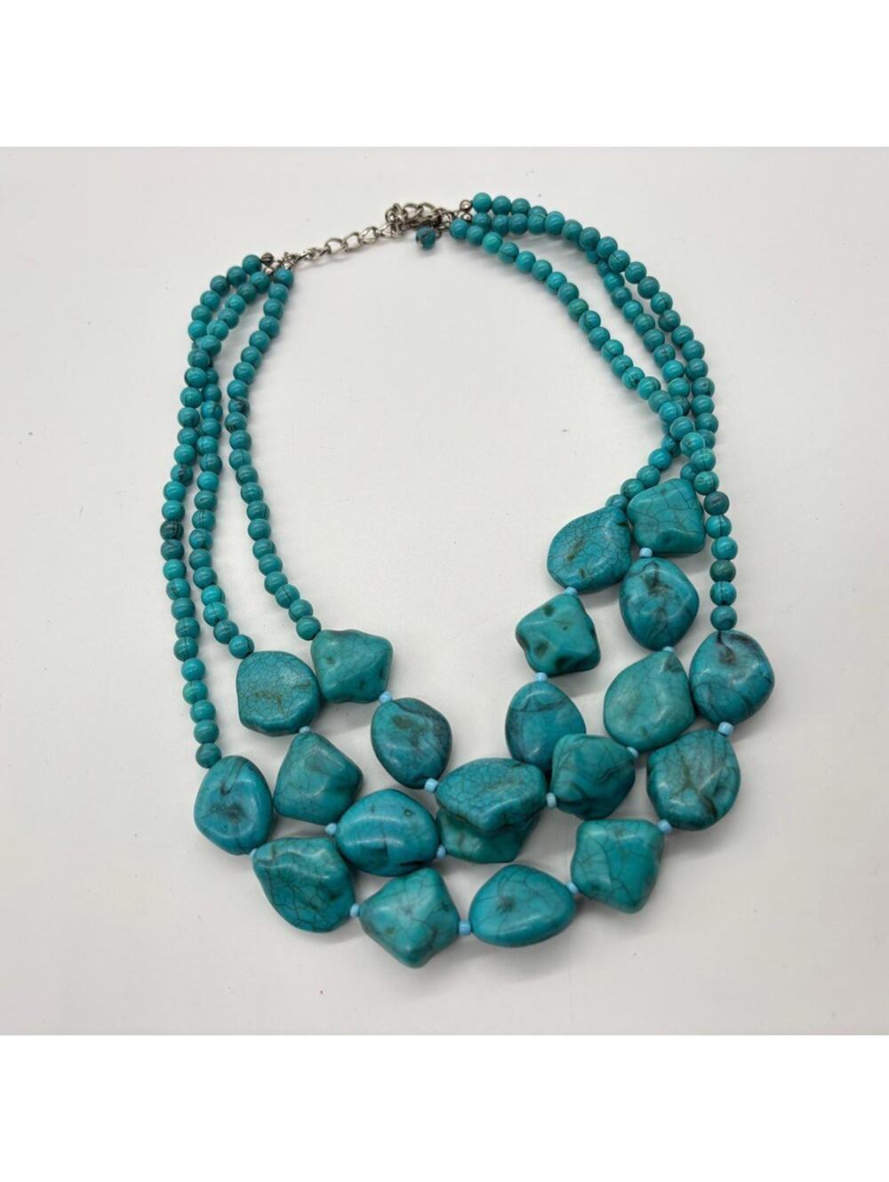 Faux Turquoise Slab & Beaded Layered Chunky Statement Necklace Choker